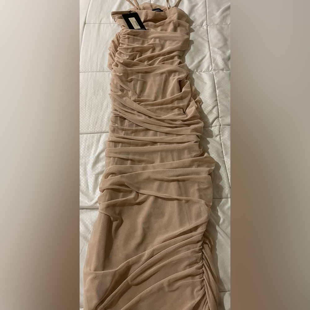 Pretty little thing tan maxi dress .